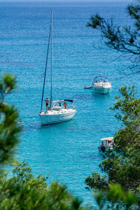 Sailboat sailing in sea