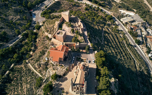 High angle view of buildings in town