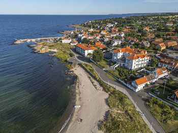 Aerial photo of sandvig town, bornholm, denmark