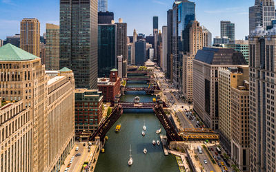 High angle view of buildings in city