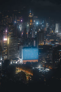 Illuminated buildings in city at night