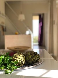Close-up of fresh green table