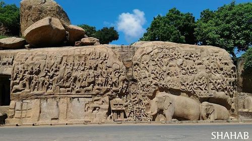 Sculpture in sand against sky