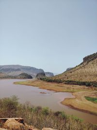 Scenic view of lake against clear sky