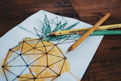 High angle view of pencil on table