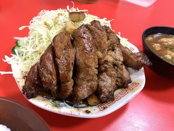 High angle view of meal served in plate