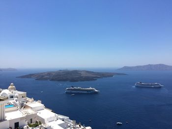 High angle view of bay against clear sky