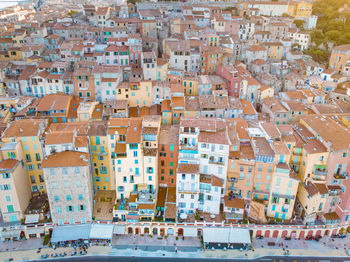 High angle view of buildings in city