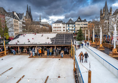 High angle view of buildings in city