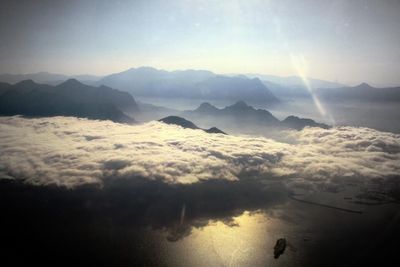 Scenic view of mountains during sunset