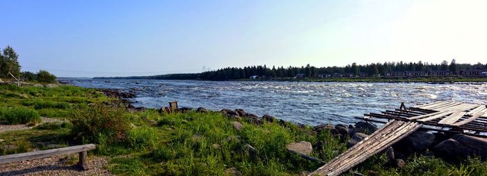 Scenic view of land against clear sky