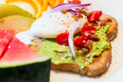 Close-up of breakfast served in plate