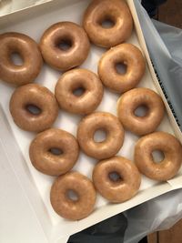 High angle view of breakfast on table