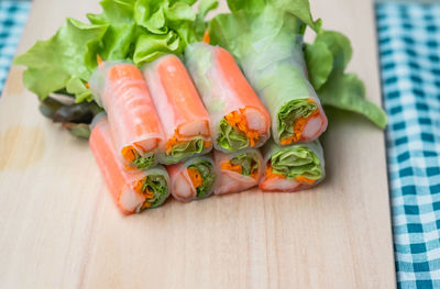 High angle view of vegetables on cutting board