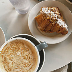 High angle view of breakfast on table