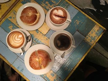 High angle view of coffee on table