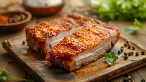 Close-up of sushi on cutting board