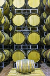 Metal silos for the fermentation of wine inside a farm. storage of wine in the cellar