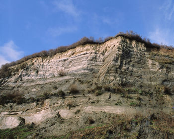 Low angle view of rock formations against sky