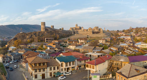 High angle view of townscape against sky