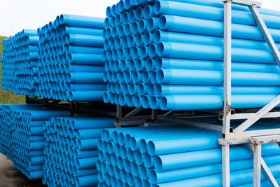 Close-up of stack of pipes
