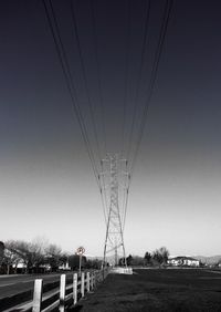 Electricity pylon against clear sky
