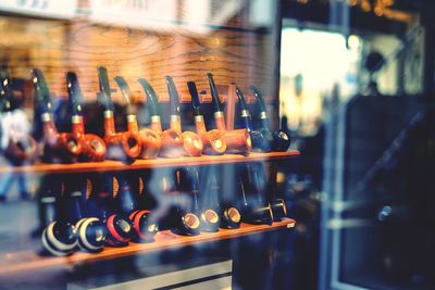 Smoking pipes on display at store