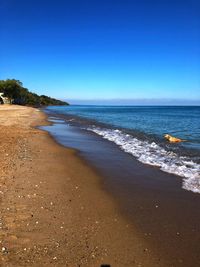 Scenic view of sea against clear blue sky