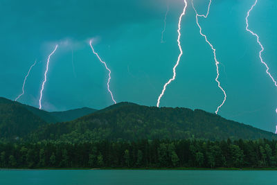 Scenic view of mountain against dramatic sky