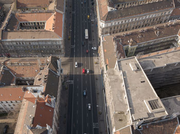 High angle view of street amidst buildings in city