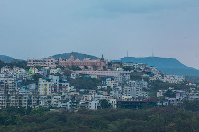 High angle shot of townscape against sky