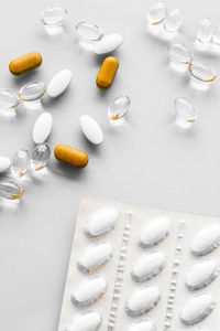 High angle view of pills on table