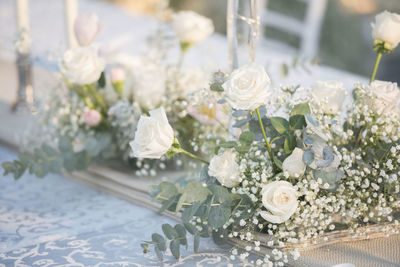 White roses on table