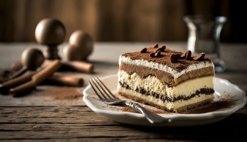 Close-up of dessert in plate on table
