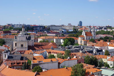 High angle view of townscape against sky