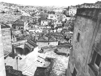 High angle view of old buildings in city