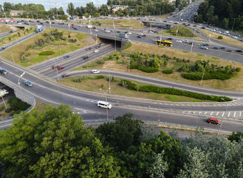 High angle view of cars on street in city