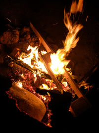 Close-up of bonfire at night