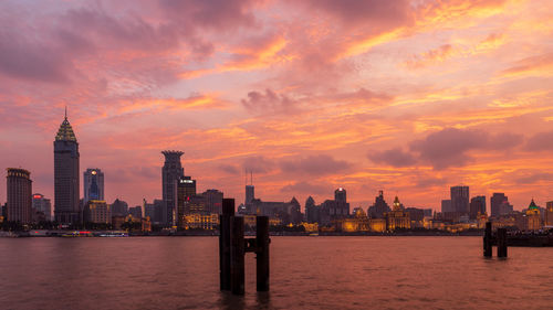 View of city at sunset