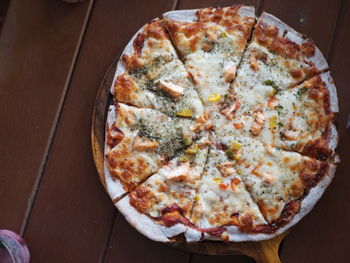 High angle view of pizza on floor