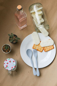 High angle view of ice cream in glass on table