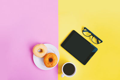 Directly above shot of coffee cup on table