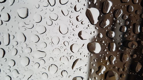 Full frame shot of wet glass window during rainy season