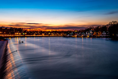 Scenic view of river against sky during sunset