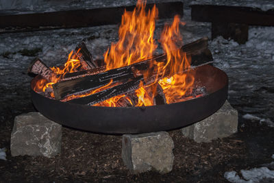 Close-up of fire burning on pit