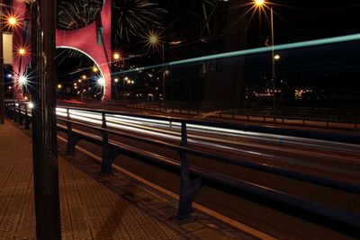 Light trails on road at night