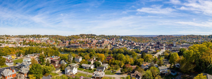 High angle view of townscape against sky