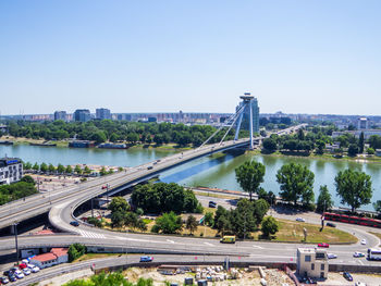 High angle view of buildings in city