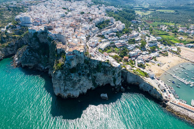 High angle view of buildings in city