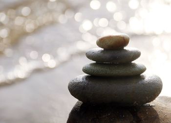 Close-up of stone stack on pebbles